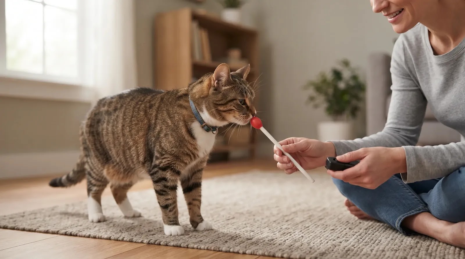 Teaching a Cat to Touch a Target Cat voluntarily touching a target stick during clicker training