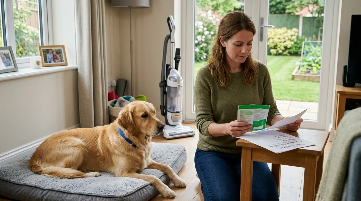 Coordinated Flea Control for a Dog Household Dog owner planning flea control for the dog, home, and yard